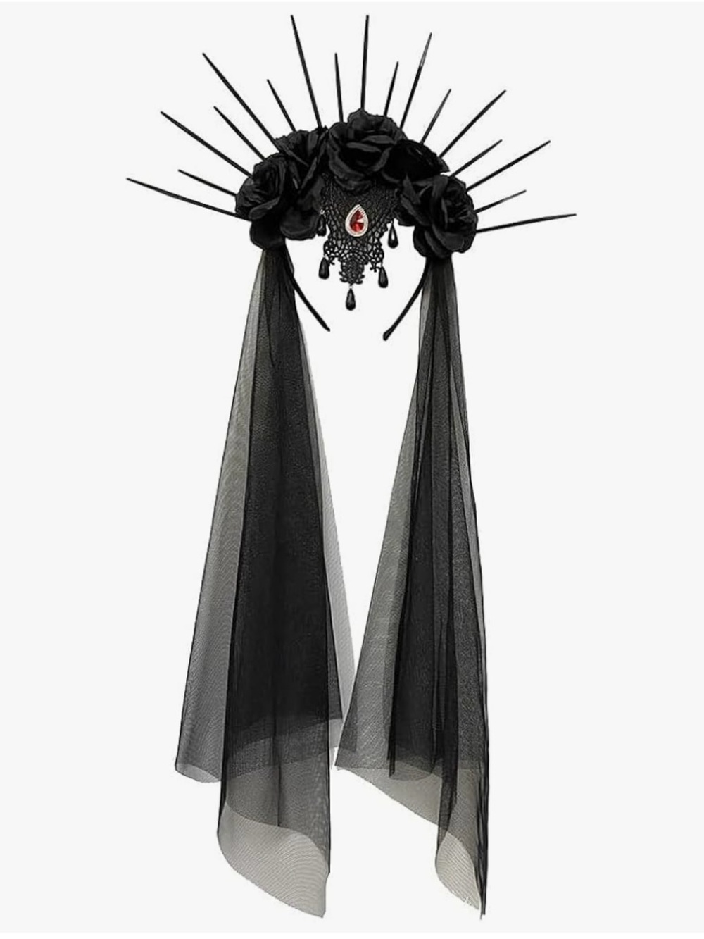 Adult Black Gothic Halo Headpiece with Veil - Picture 2 of 7